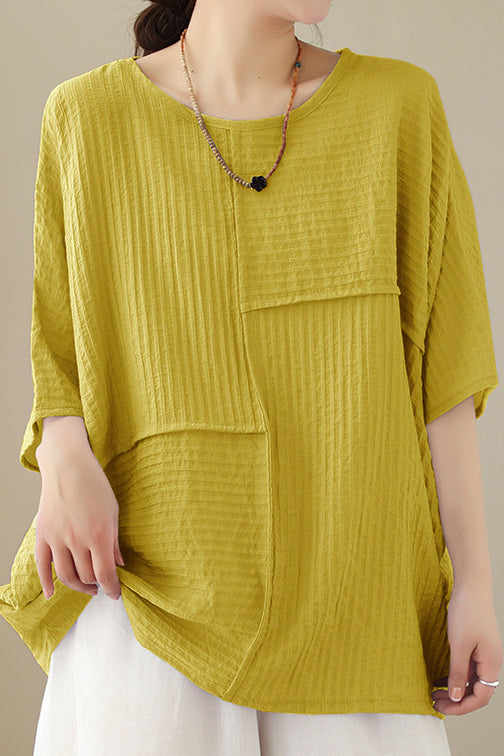 Loose Batwing Sleeve Linen-Look T-Shirt
