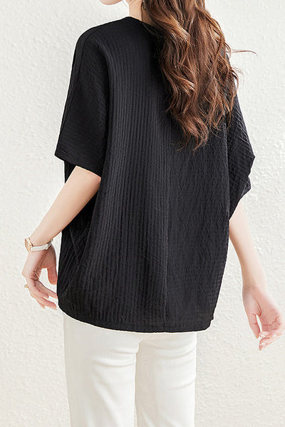 Loose Batwing Sleeve Linen-Look T-Shirt