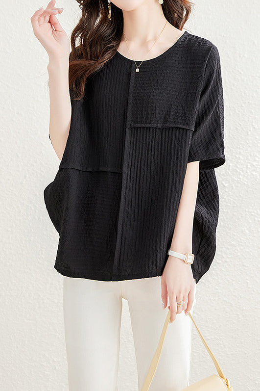 Loose Batwing Sleeve Linen-Look T-Shirt