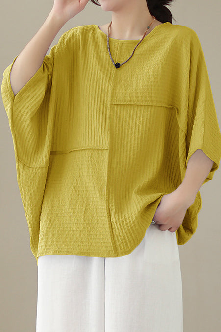 Loose Batwing Sleeve Linen-Look T-Shirt