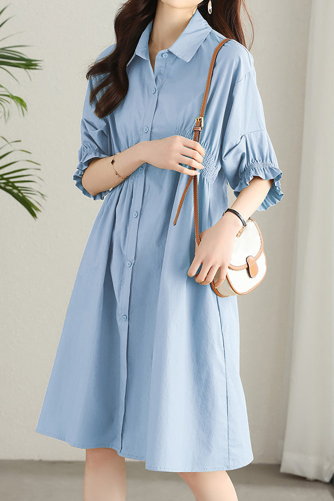 Asymmetrical Pleated Shirt Dress