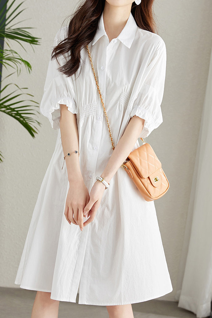 Asymmetrical Pleated Shirt Dress