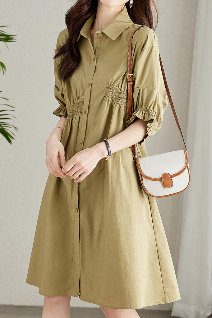 Asymmetrical Pleated Shirt Dress