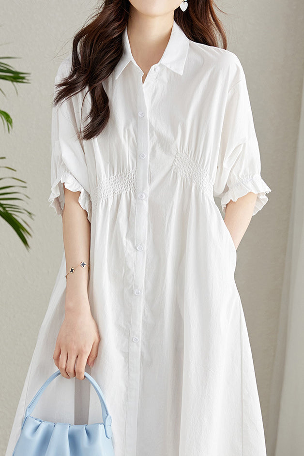 Asymmetrical Pleated Shirt Dress