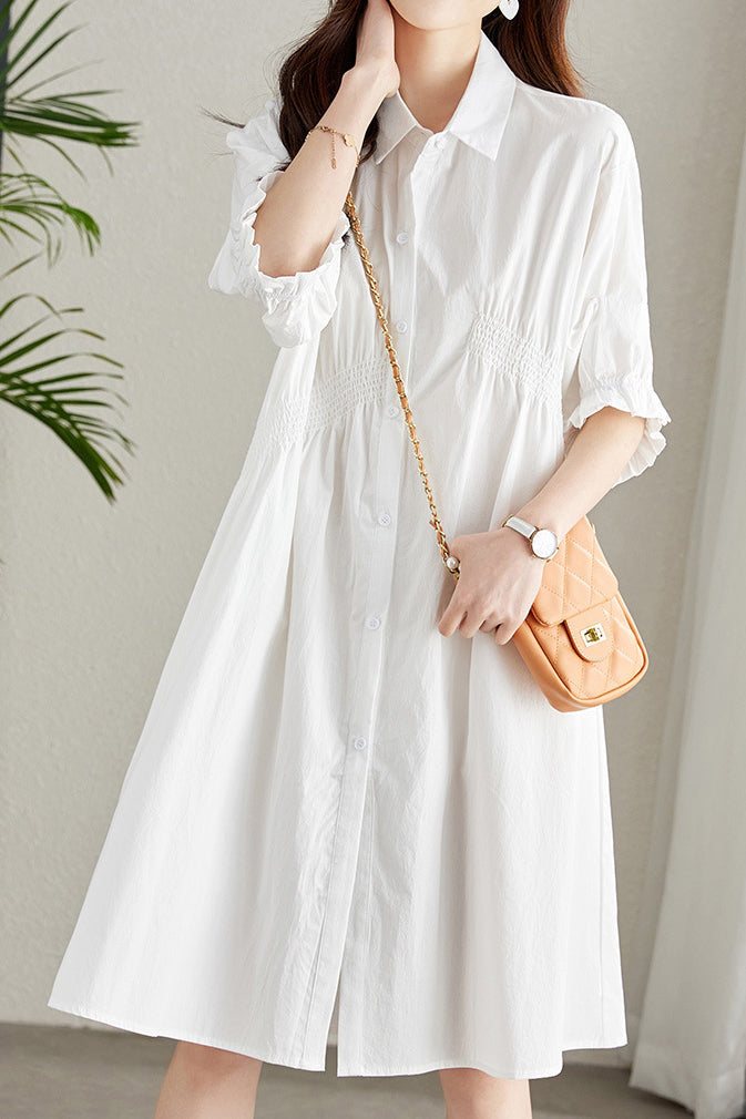 Asymmetrical Pleated Shirt Dress