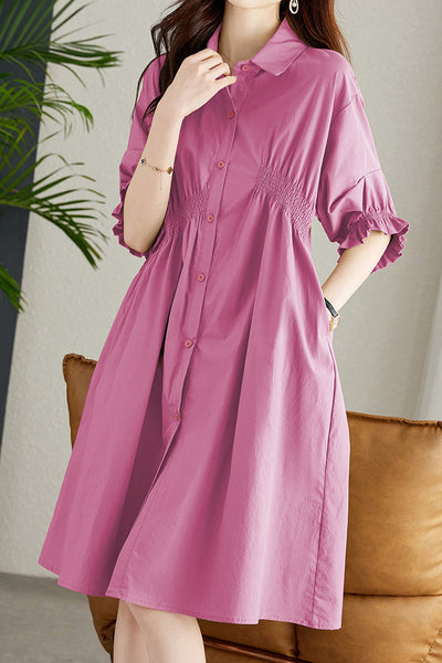 Asymmetrical Pleated Shirt Dress