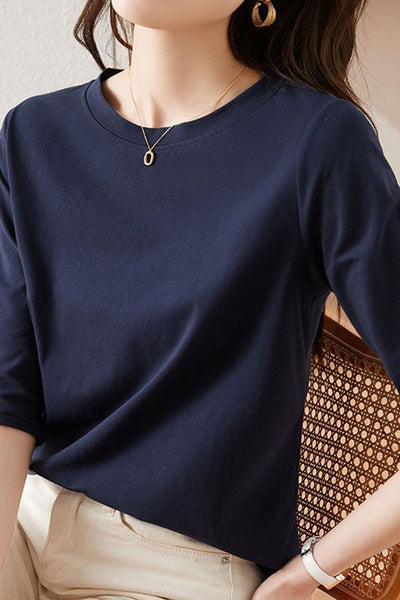 Minimalist Round Neck Three-Quarter Sleeve T-Shirt
