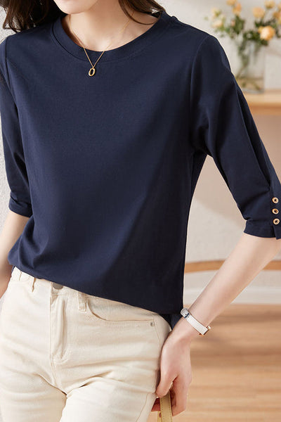 Minimalist Round Neck Three-Quarter Sleeve T-Shirt
