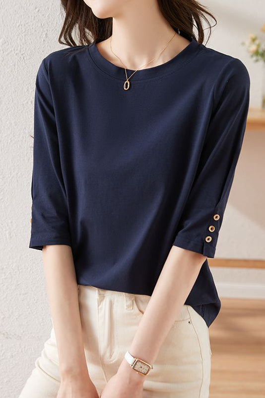Minimalist Round Neck Three-Quarter Sleeve T-Shirt