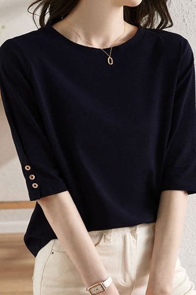 Minimalist Round Neck Three-Quarter Sleeve T-Shirt