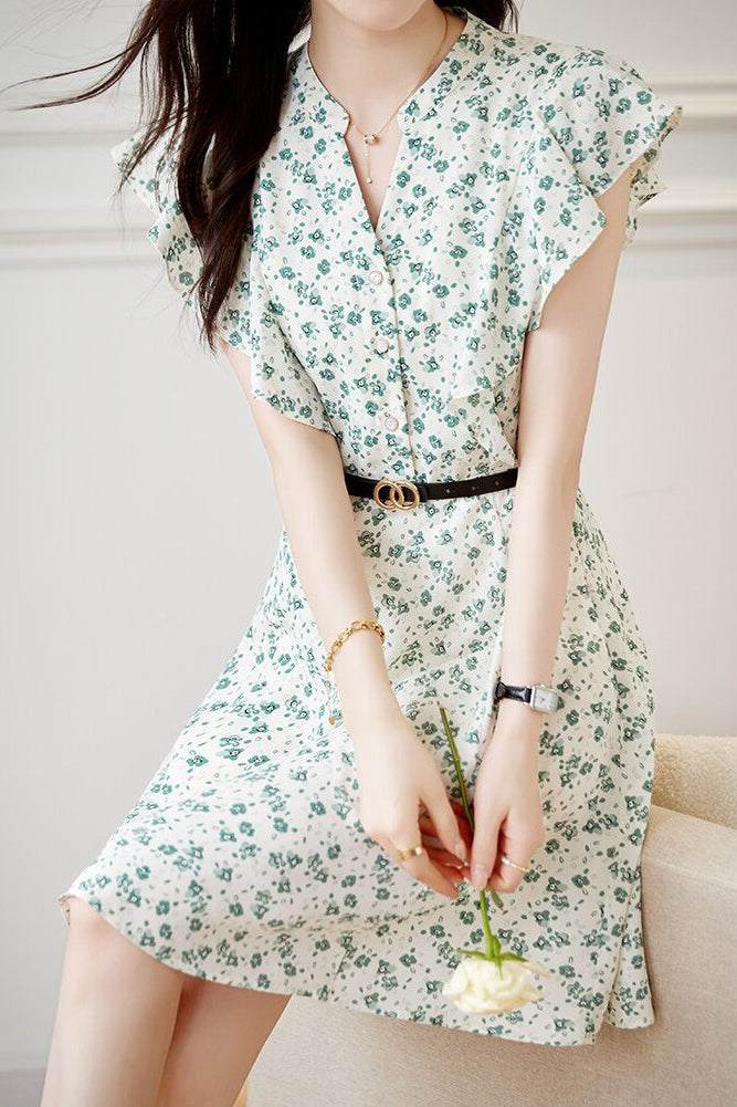 Elegant Ruffled Floral Dress