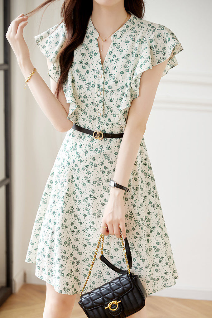 Elegant Ruffled Floral Dress