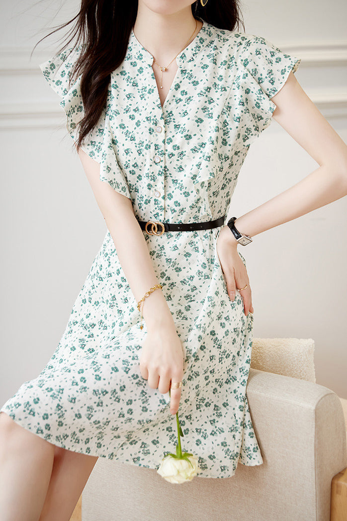Elegant Ruffled Floral Dress