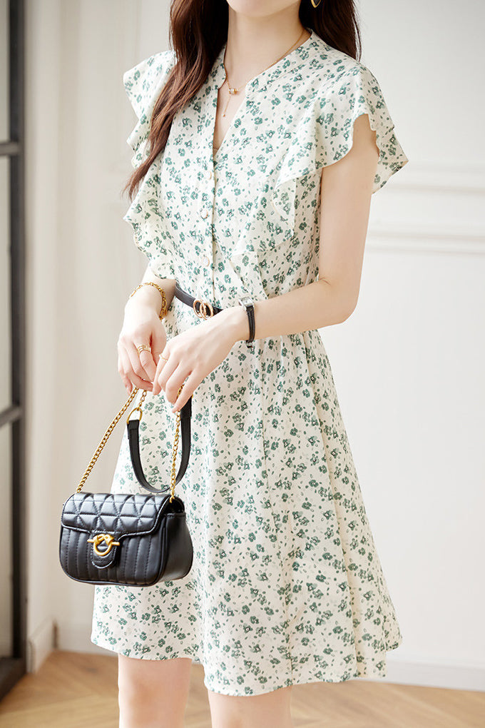 Elegant Ruffled Floral Dress