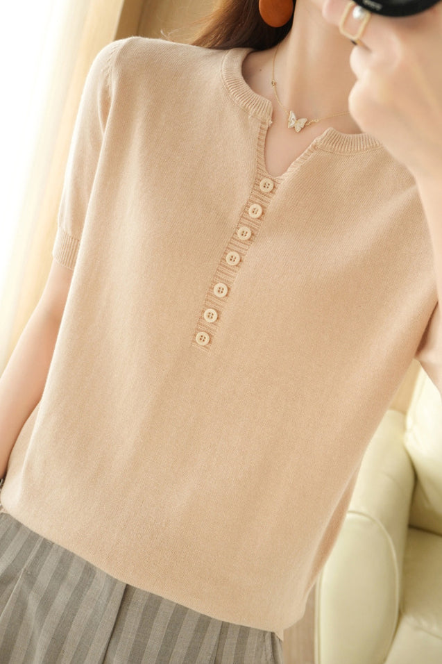 Minimalist Short-Sleeve Knit Top