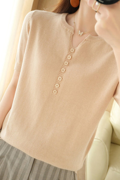 Minimalist Short-Sleeve Knit Top