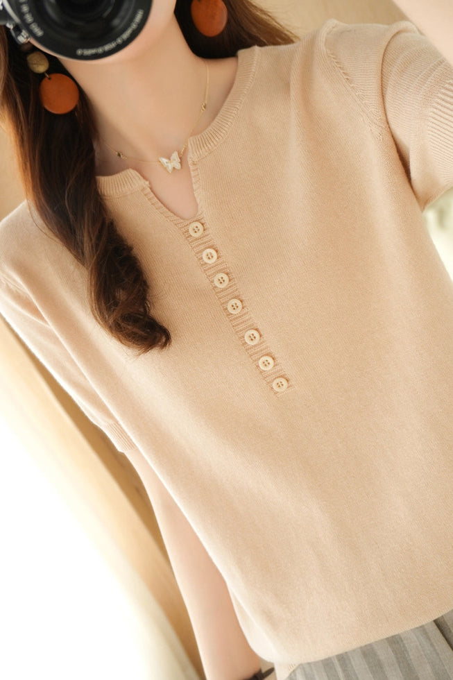 Minimalist Short-Sleeve Knit Top