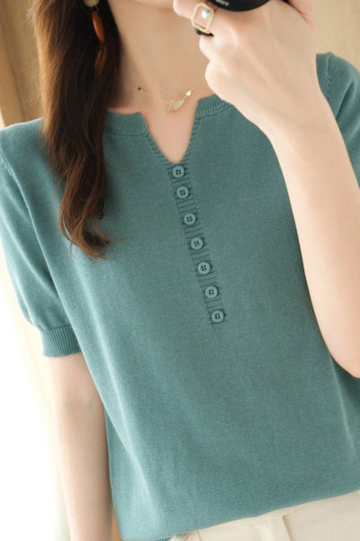 Minimalist Short-Sleeve Knit Top