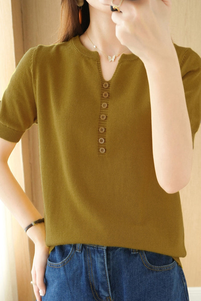 Minimalist Short-Sleeve Knit Top