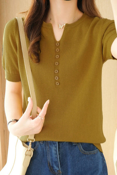 Minimalist Short-Sleeve Knit Top