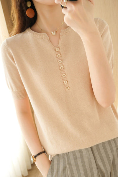 Minimalist Short-Sleeve Knit Top