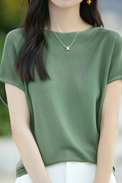 Simple Off-The-Shoulder Loose Half-Sleeve Top