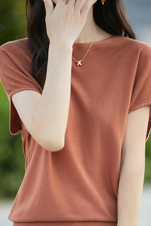 Simple Off-The-Shoulder Loose Half-Sleeve Top