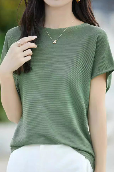 Simple Off-The-Shoulder Loose Half-Sleeve Top