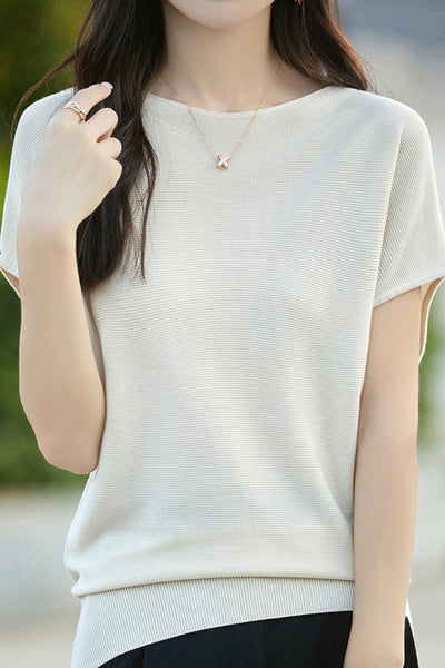Simple Off-The-Shoulder Loose Half-Sleeve Top