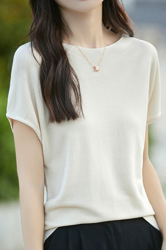 Simple Off-The-Shoulder Loose Half-Sleeve Top