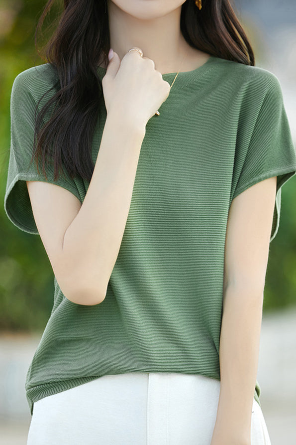 Simple Off-The-Shoulder Loose Half-Sleeve Top