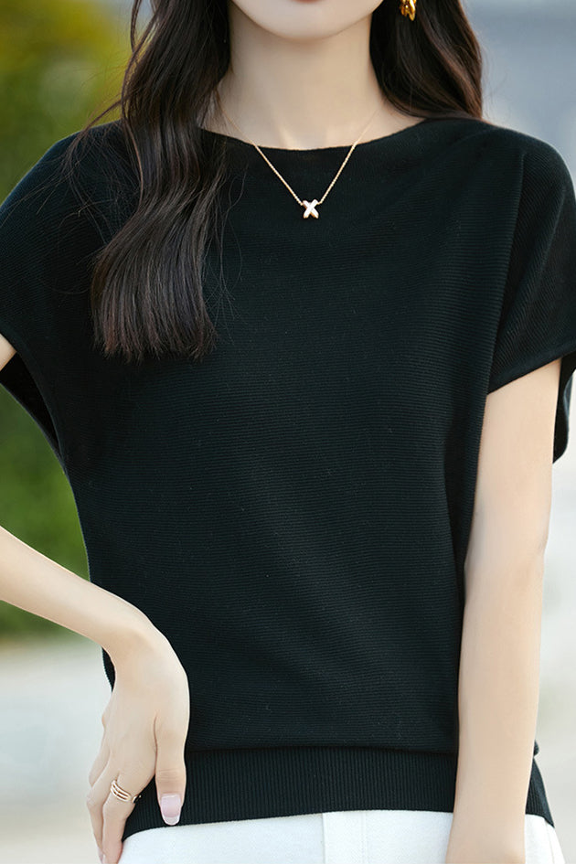 Simple Off-The-Shoulder Loose Half-Sleeve Top