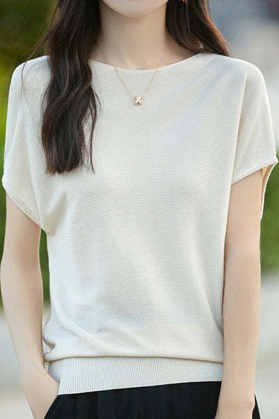 Simple Off-The-Shoulder Loose Half-Sleeve Top