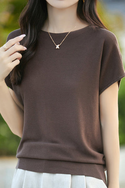 Simple Off-The-Shoulder Loose Half-Sleeve Top