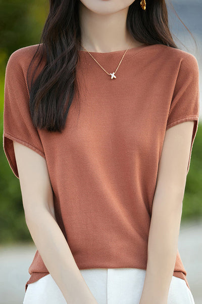 Simple Off-The-Shoulder Loose Half-Sleeve Top