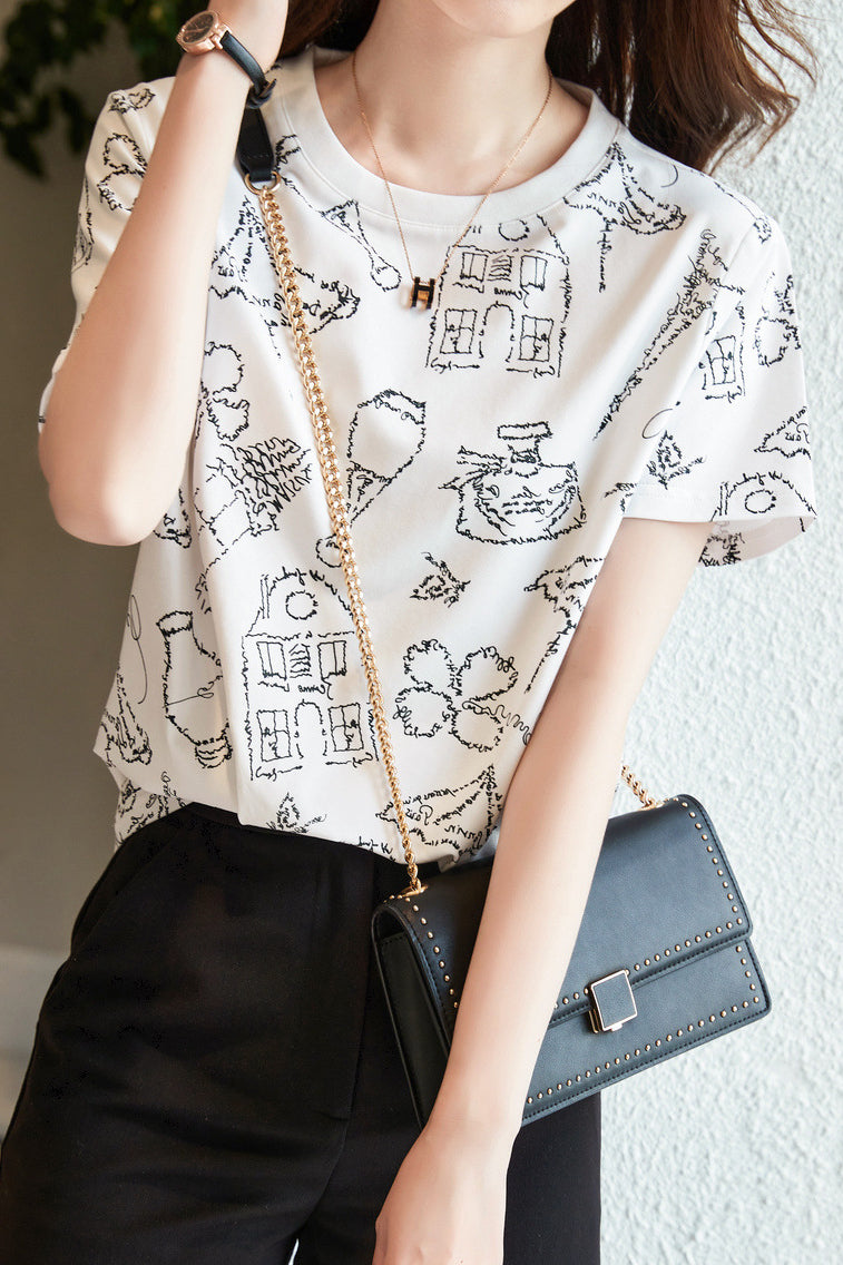 Printed Round-Neck Short-Sleeve T-Shirt