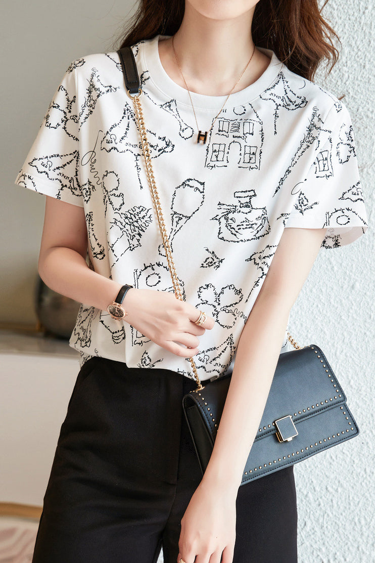 Printed Round-Neck Short-Sleeve T-Shirt