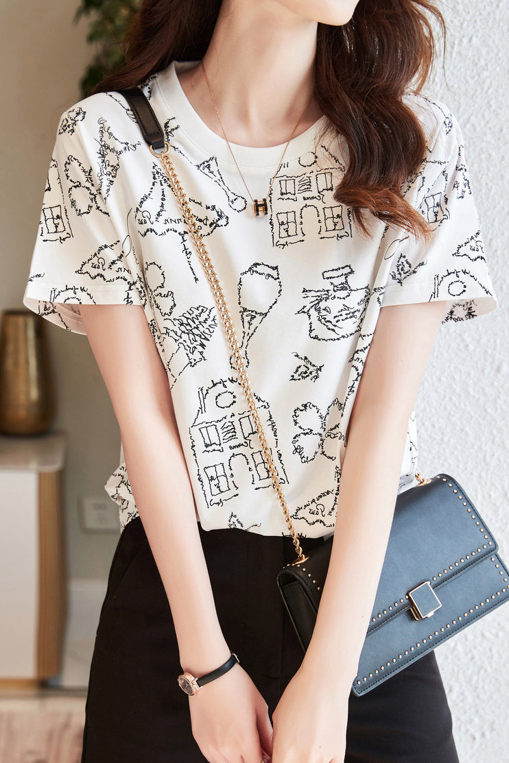 Printed Round-Neck Short-Sleeve T-Shirt