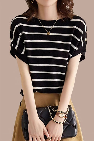 Striped Ice Silk Knit Short-Sleeve