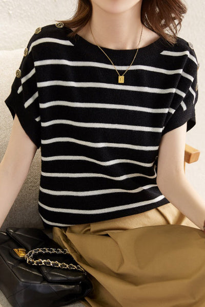 Striped Ice Silk Knit Short-Sleeve