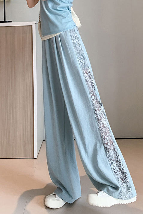 Loose Casual Spliced Lace Straight Pants