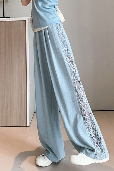 Loose Casual Spliced Lace Straight Pants