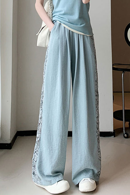 Loose Casual Spliced Lace Straight Pants