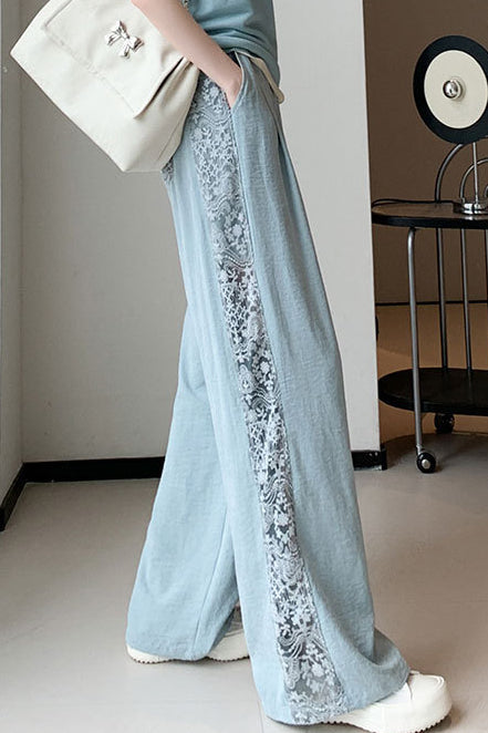 Loose Casual Spliced Lace Straight Pants