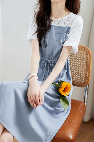 Lace Splicing Denim Dress