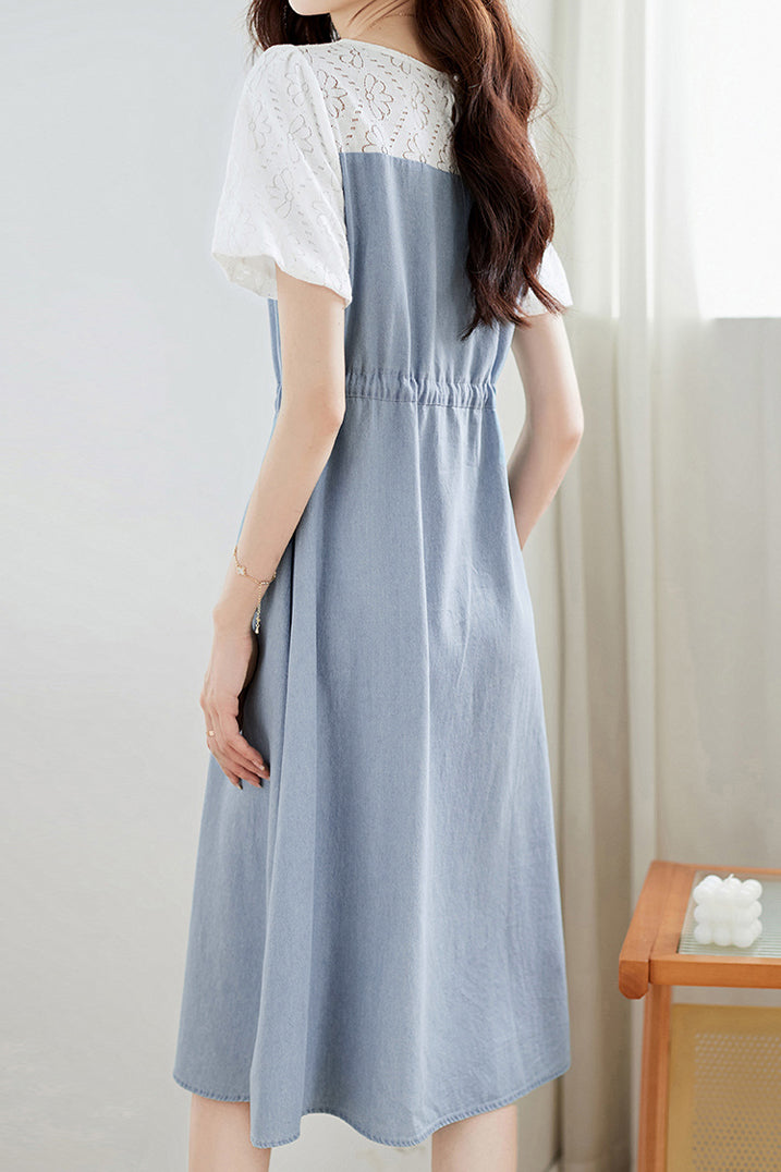 Lace Splicing Denim Dress