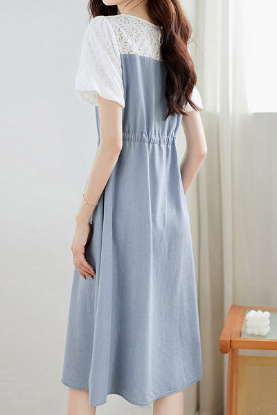 Lace Splicing Denim Dress