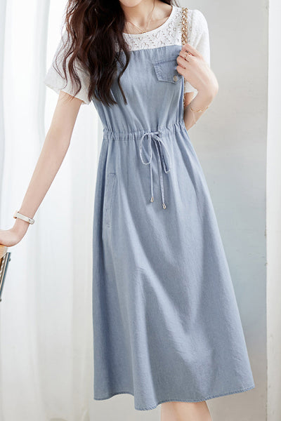 Lace Splicing Denim Dress