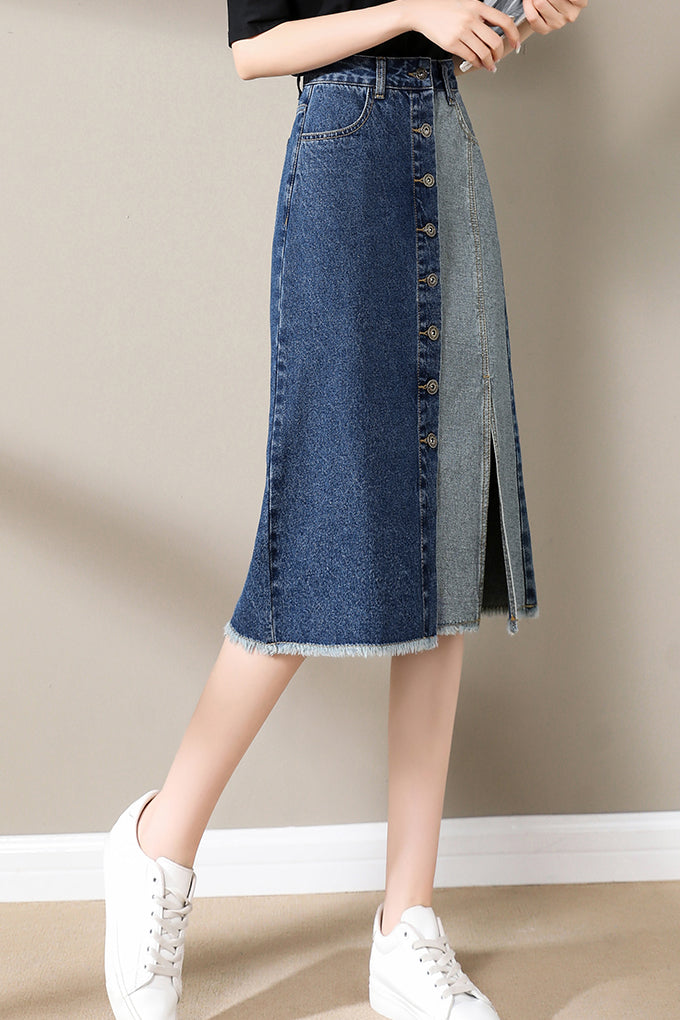 Fashionable Spliced Denim Skirt