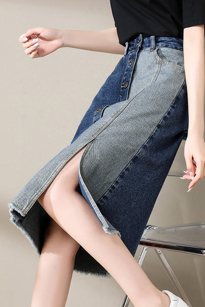 Fashionable Spliced Denim Skirt